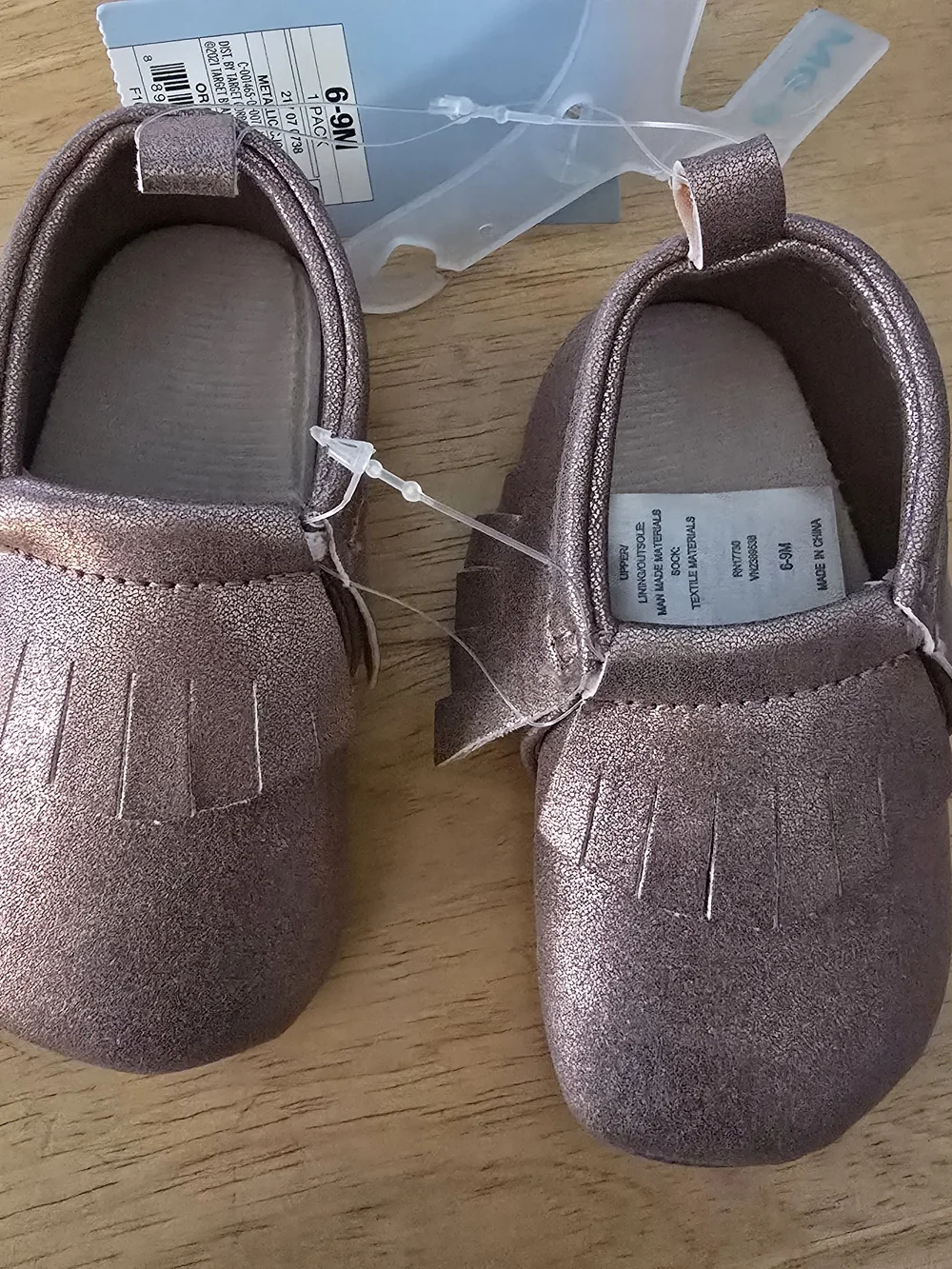 Cat & Jack Baby Moccasins 6-9M Rose Gold Metallic Fringe NWT
